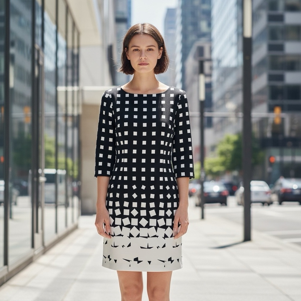 Banana Republic Geometric Black & White Lined Dress #287